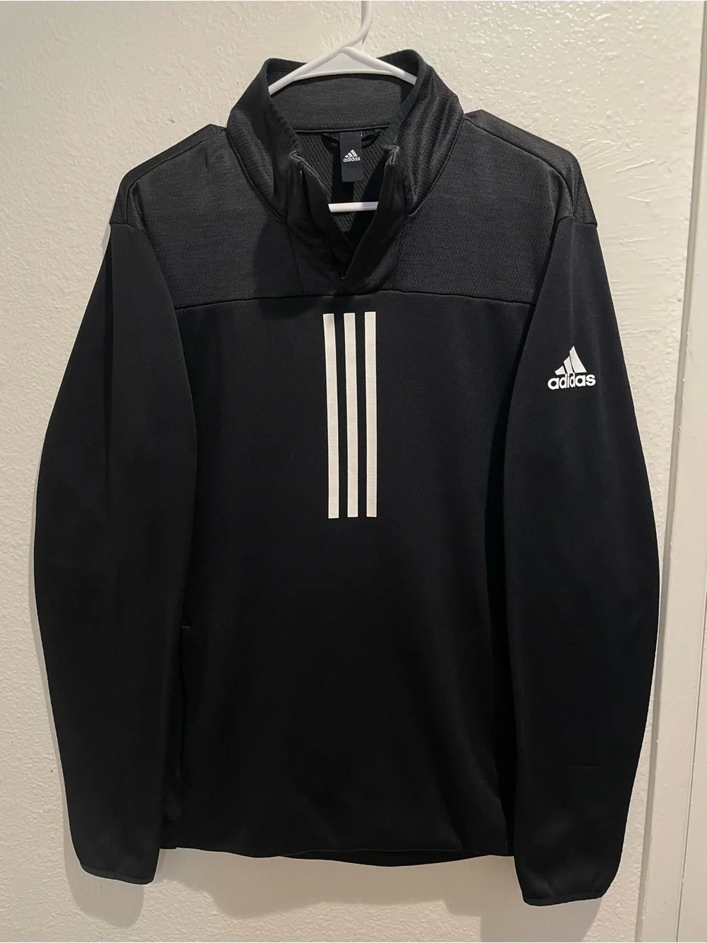 Adidas Mens M Black Climawarm 3 Stripe 1/4 Zip Pullover Performance Jacket